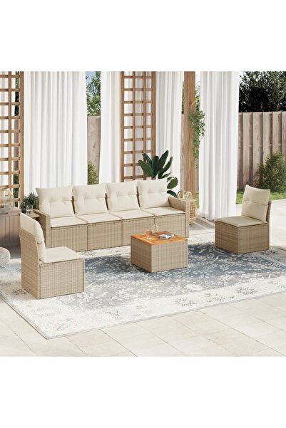 vidaxl Set canapele de gradina, 7 piese, cu perne, bej, poliratan