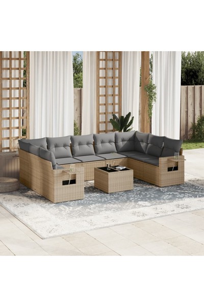 vidaxl Set canapele de gradina cu perne, 10 piese, bej, poliratan