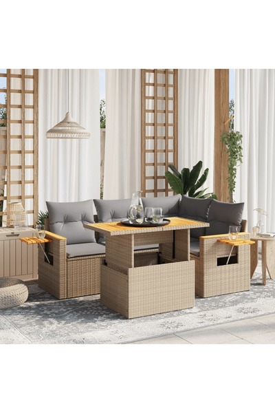 vidaxl Set canapele de gradina cu perne, 5 piese, bej, poliratan
