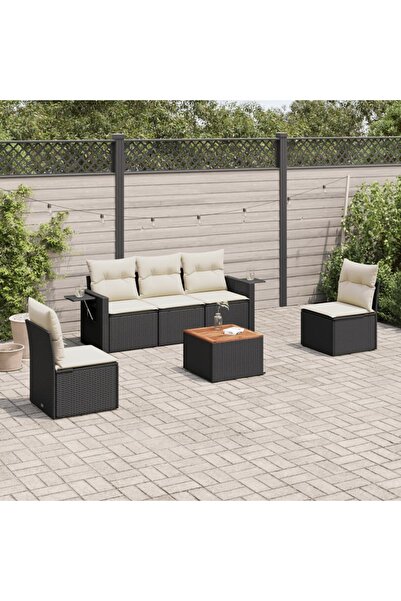 vidaxl Set mobilier de gradina cu perne, 6 piese, negru, poliratan