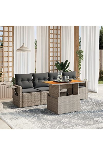 vidaxl Set canapea de gradina cu perne, 5 piese, gri, poliratan