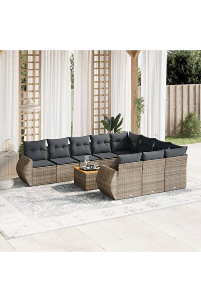 vidaxl Set canapele de gradina cu perne, 11 piese, gri, poliratan