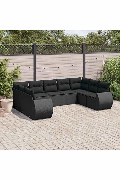 vidaxl Set mobilier de gradina cu perne, 9 piese, negru, poliratan