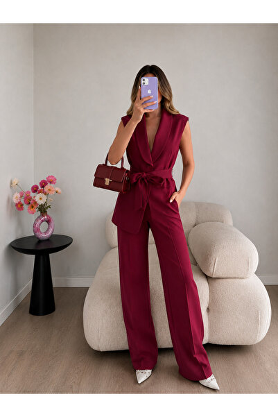 Ekim Store Dvostruki prsluk sa pojasom, pantalone i blejzer set