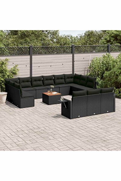vidaxl Set mobilier de gradina cu perne, 14 piese, negru, poliratan