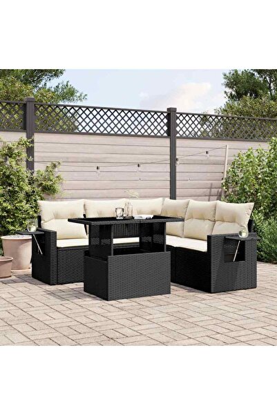 vidaxl Set mobilier de gradina cu perne, 6 piese, negru, poliratan