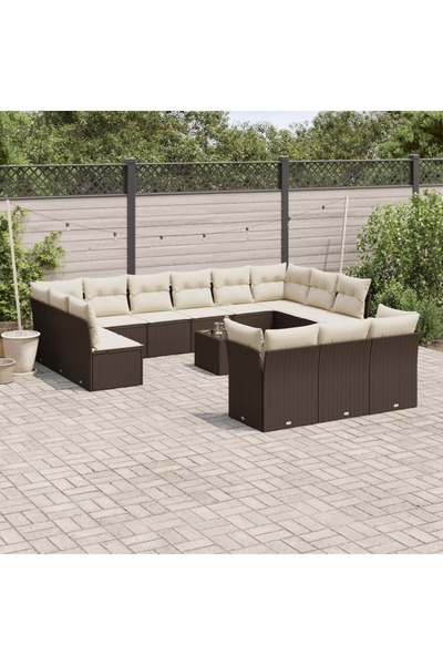 vidaxl Set mobilier de gradina cu perne, 14 piese, maro, poliratan