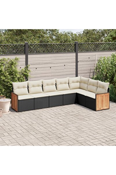 vidaxl Set canapele de gradina cu perne, 7 piese, negru, poliratan