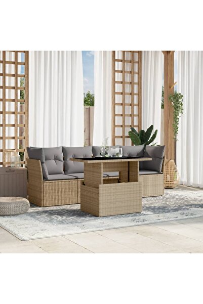 vidaxl Set canapele de gradina cu perne, 5 piese, bej, poliratan