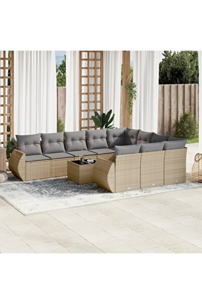 vidaxl Set canapele de gradina cu perne, 11 piese, bej, poliratan