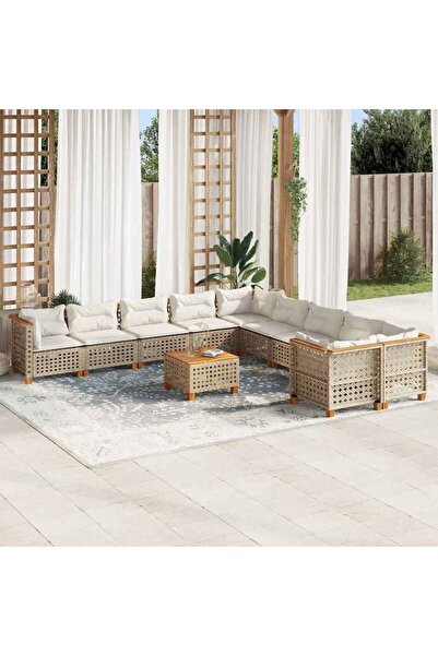 vidaxl Set canapele de gradina cu perne, 11 piese, bej, poliratan