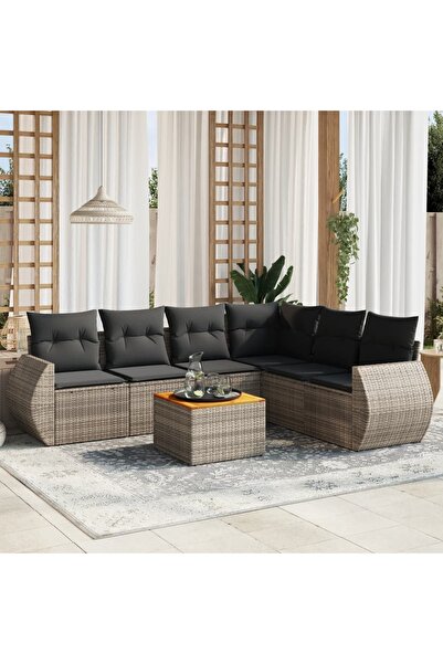 vidaxl Set canapele de gradina, 7 piese, cu perne, gri, poliratan