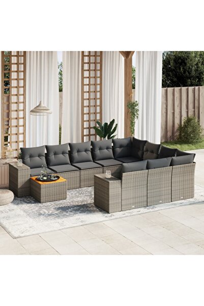 vidaxl Set canapele de gradina cu perne, 11 piese, gri, poliratan