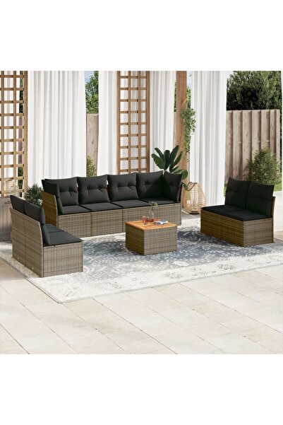 vidaxl Set canapele de gradina, 9 piese, cu perne, gri, poliratan