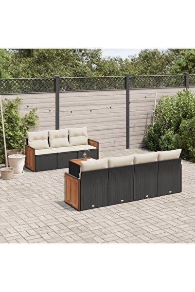 vidaxl Set mobilier de gradina cu perne, 8 piese, negru, poliratan