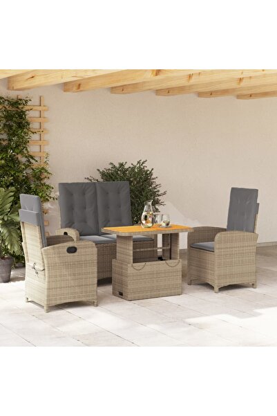 vidaxl Set canapele de gradina, 4 piese, cu perne, bej, poliratan
