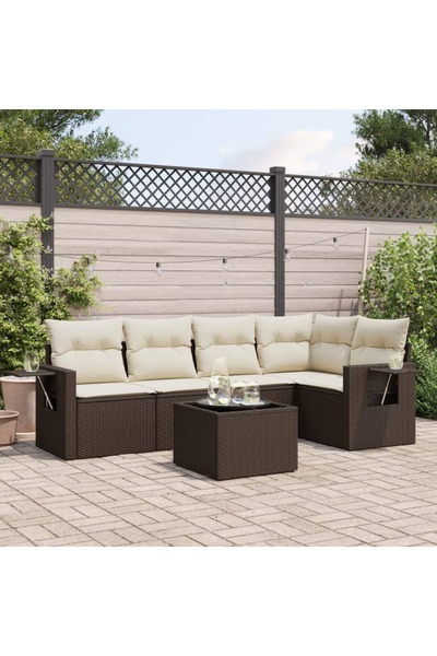 vidaxl Set canapele de gradina cu perne, 6 piese, maro, poliratan