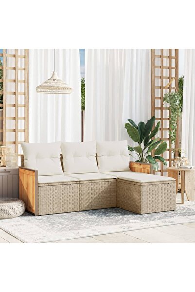 vidaxl Set canapele de gradina, 4 piese, cu perne, bej, poliratan