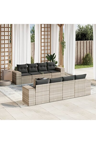 vidaxl Set canapele de gradina cu perne, 9 piese gri deschis poliratan