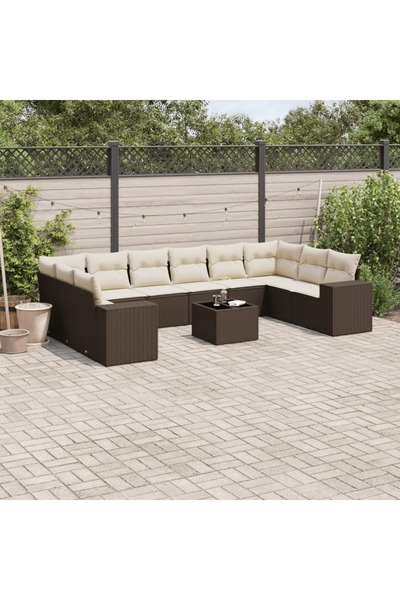 vidaxl Set canapele de gradina cu perne, 11 piese, maro, poliratan