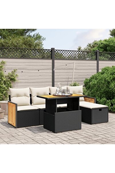 vidaxl Set mobilier de gradina cu perne, 6 piese, negru, poliratan