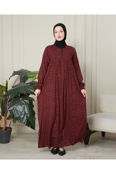 fistan Shirred Robadan Buttoned Front Viscose Fabric Tesseture Clothing Mothe...