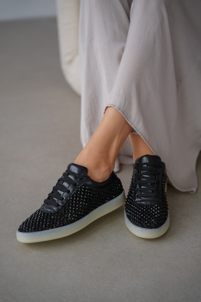 selin shoes Mirexa Taşlı Bağcık Detaylı Kadın Spor Ayakkabı- SİYAH