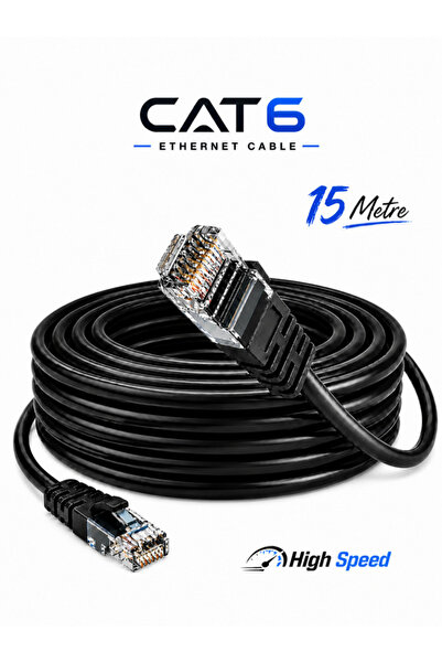 Vwin 15 Metre Cat6 İnternet Kablosu Cat 6 Utp Patch Lan Kablo HighSpeed - SİY...