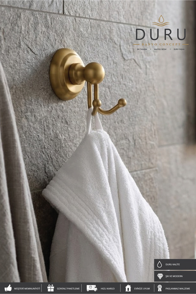 DURUBANYOCONCEPT BANYO İKİLİ BORNOZ ASKILIĞI MAT GOLD PRİNÇ LÜKS