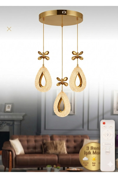 Akgül Lalin Gold Kumandalı 3lü Avize
