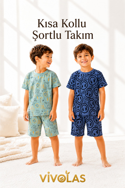 Vivolas Erkek Çocuk %100 Pamuklu Yazlık Şortlu Takım Nefes Alan Rahat Kalıp (...