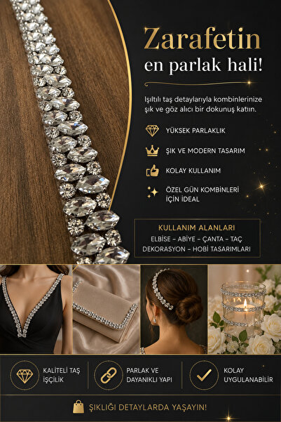 Ornaments Işıltılı gelinlik ve abiye çok amaçlı kullanılabilir şerit taş