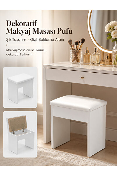 montavo est 1993 Puf Minder Puf Bench Dekoratif Makyaj Masası Pufu Beyaz
