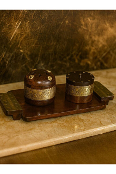 Generic Wooden Incense Burner Set of Three Stands with Traditional Gold Carvings