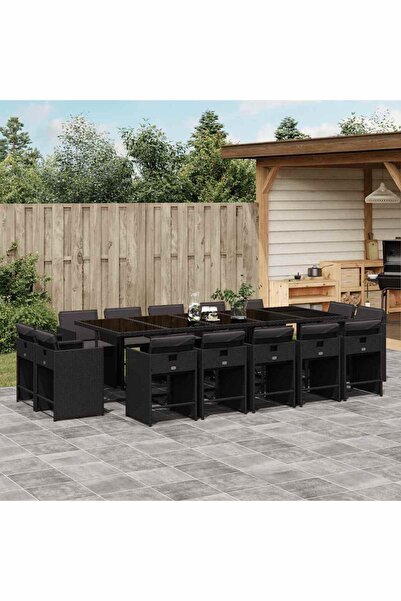 vidaxl Set mobilier de gradina cu perne, 15 piese, negru, poliratan