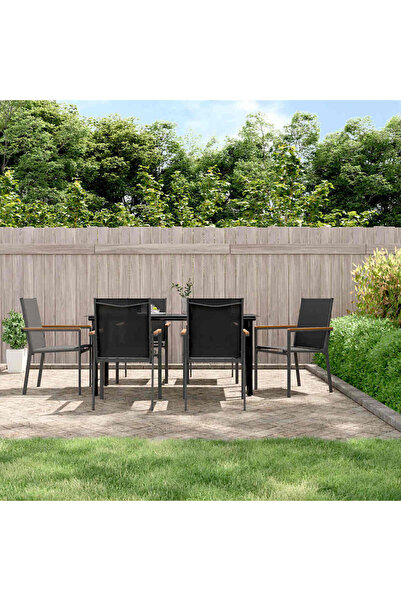 Concept Set mobilier de grădină, 7 piese, negru, textilenă și oțel