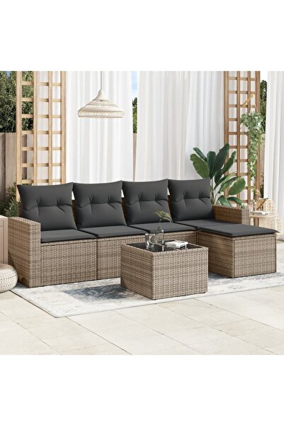 vidaxl Garden furniture set with cushions, 6 pieces, grey, polyrattan