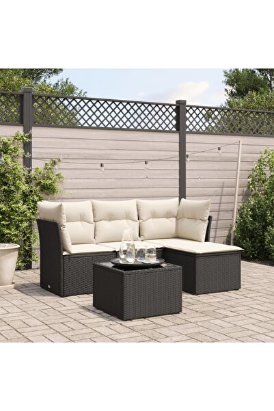 vidaxl Set mobilier de gradina cu perne, 5 piese, negru, poliratan