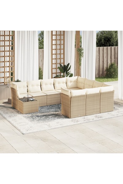 vidaxl Set canapele de gradina cu perne, 11 piese, bej, poliratan
