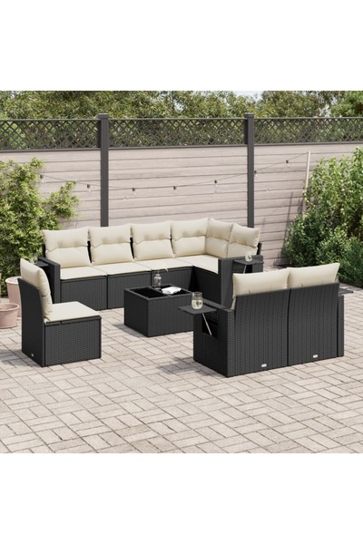 vidaxl Set mobilier de gradina cu perne, 9 piese, negru, poliratan