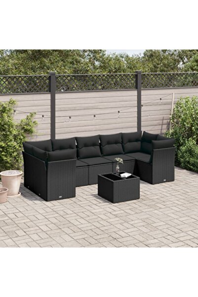 vidaxl Set mobilier de gradina cu perne, 8 piese, negru, poliratan