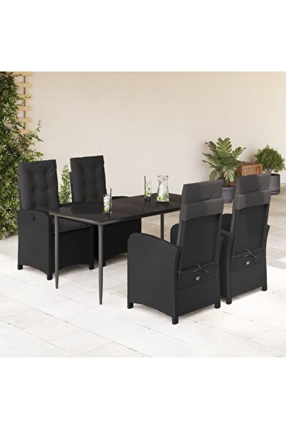 vidaxl Garden furniture set with cushions, 5 pieces, black, polyrattan