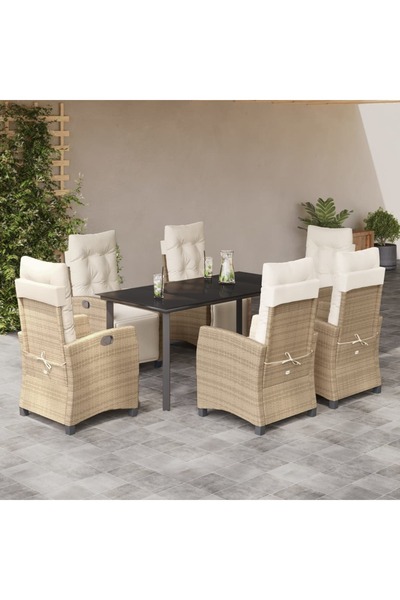 vidaxl 7-piece garden table set with cushions, beige, polyrattan