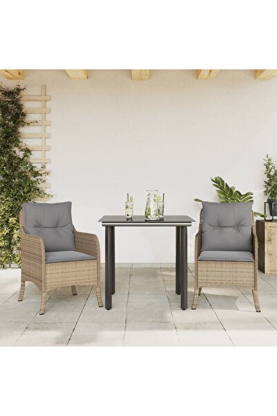 vidaxl Garden furniture set with cushions, 3 pieces, beige, polyrattan