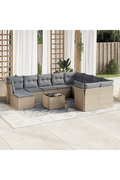 vidaxl Set canapele de gradina cu perne, 11 piese, bej, poliratan