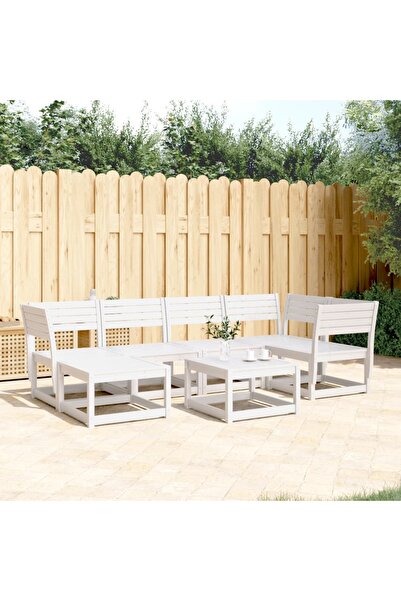 vidaxl Set canapea de gradina, 6 piese, alb, lemn masiv pin