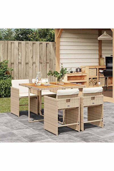 vidaxl Garden furniture set with cushions, 5 pieces, beige, polyrattan