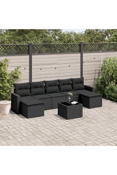 vidaxl Set mobilier de gradina cu perne, 8 piese, negru, poliratan