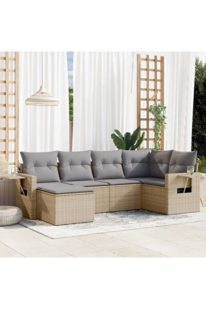 vidaxl Garden sofa set with cushions, 6 pieces, beige, polyrattan