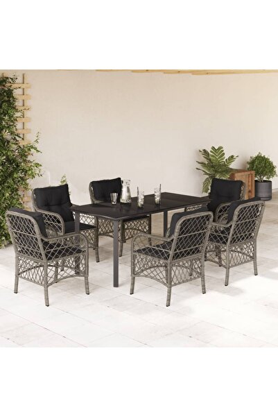 vidaxl Set mobilier de gradina cu perne, 7 piese, gri, poliratan
